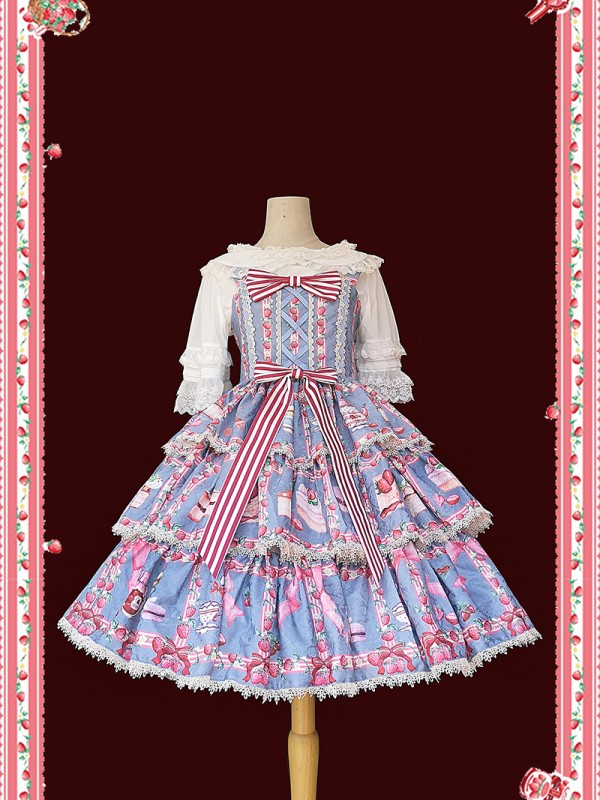 INFANTA. * Strawberry Afternoon Tea * JSK Type 2 Three Section Lolita Skirt INFANTA. * Strawberry Afternoon Tea * JSK Type 2 Three Section Lolita Skirt