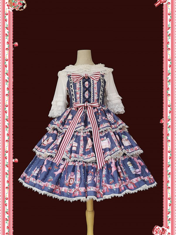 INFANTA. * Strawberry Afternoon Tea * JSK Type 2 Three Section Lolita Skirt INFANTA. * Strawberry Afternoon Tea * JSK Type 2 Three Section Lolita Skirt
