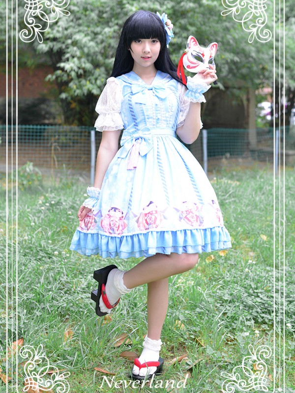 Japanese Fortune Cat Sailor Collar Cat Ear Jumperskirt