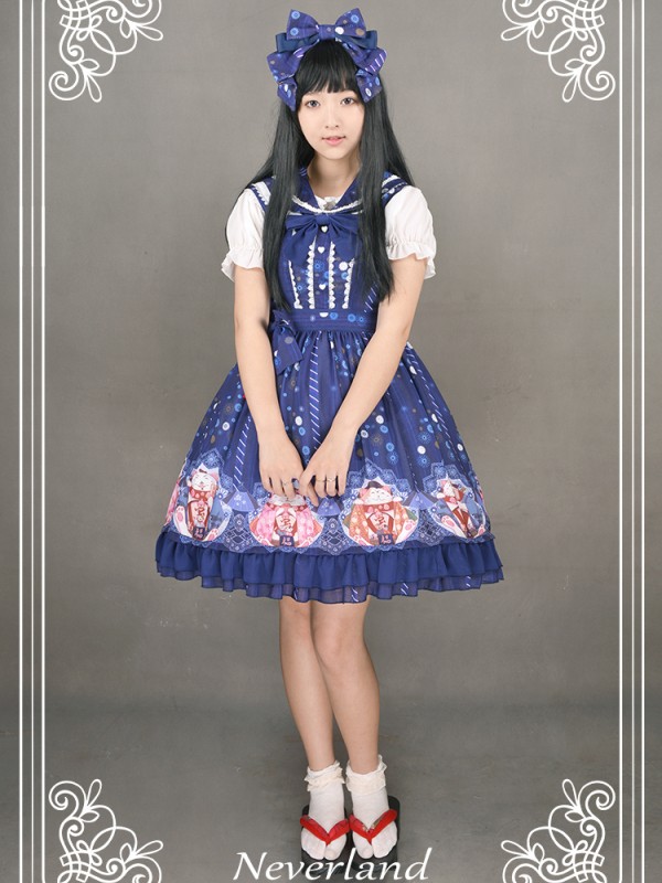 Japanese Fortune Cat Sailor Collar Cat Ear Jumperskirt