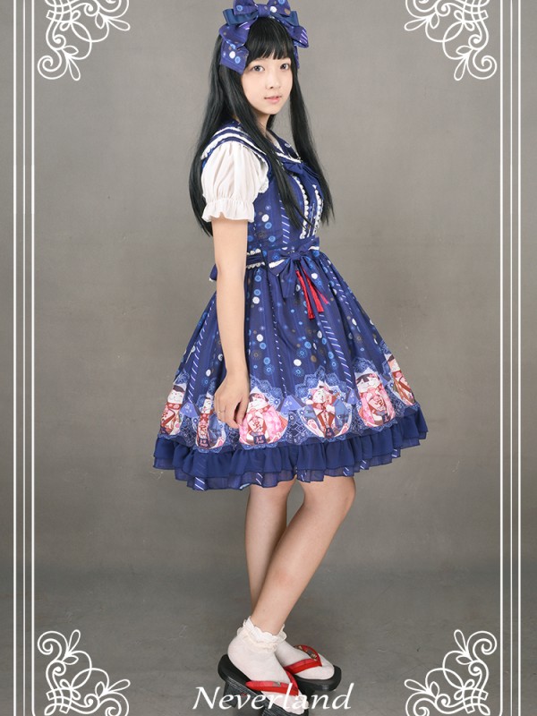 Japanese Fortune Cat Sailor Collar Cat Ear Jumperskirt