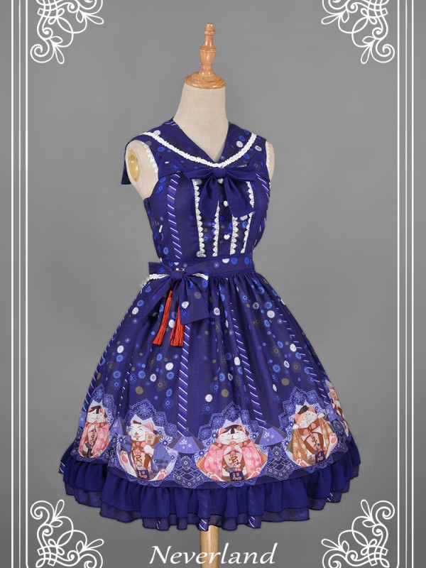 Japanese Fortune Cat Sailor Collar Cat Ear Jumperskirt Japanese Fortune Cat Sailor Collar Cat Ear Jumperskirt