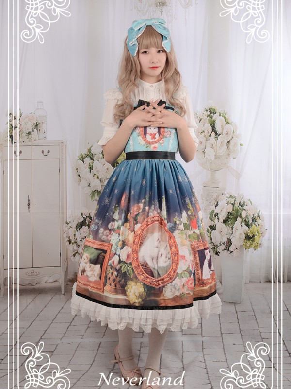 Kitty Courtyard Normal Waist Long Jumperskirt