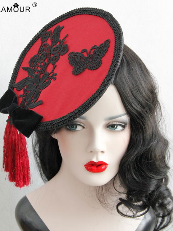 Lace Butterfly Fringe Chinese Style Mini Top Hat Lace Butterfly Fringe Chinese Style Mini Top Hat