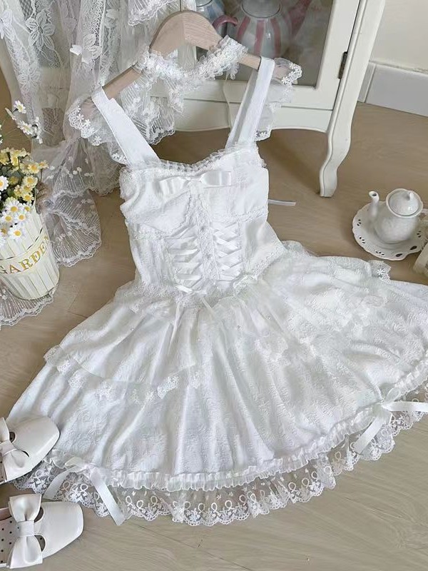Lolita Ballet Style JSK Sling Three Piece Set white Lolita Ballet Style JSK Sling Three Piece Set white