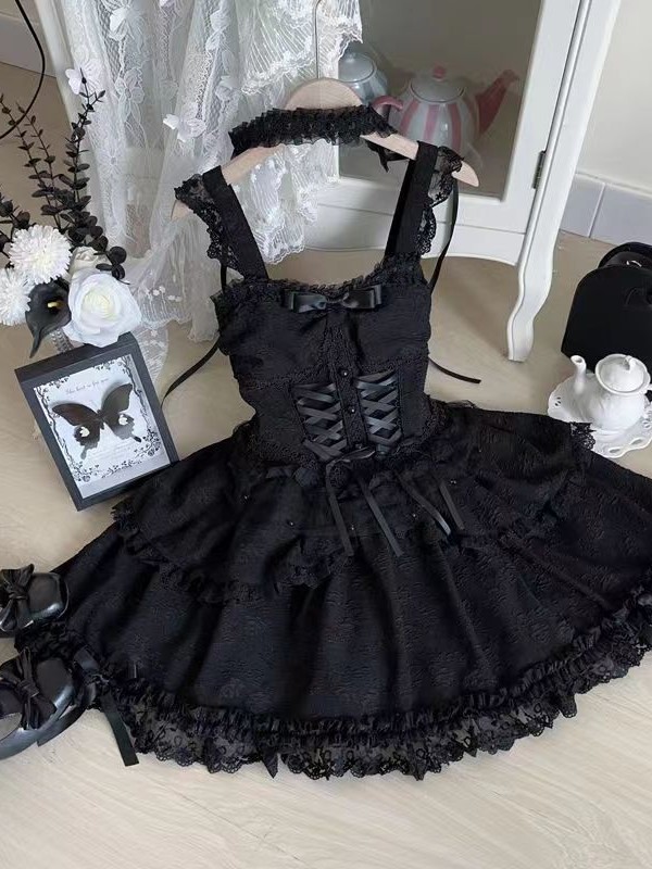 Lolita Ballet Style JSK Sling Three Piece Set black Lolita Ballet Style JSK Sling Three Piece Set black