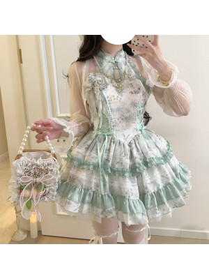 Lolita Chinese style hanging neck dress green