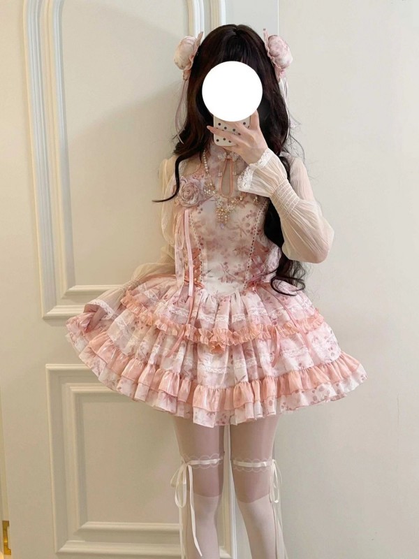 Lolita Chinese style hanging neck dress pink Lolita Chinese style hanging neck dress pink
