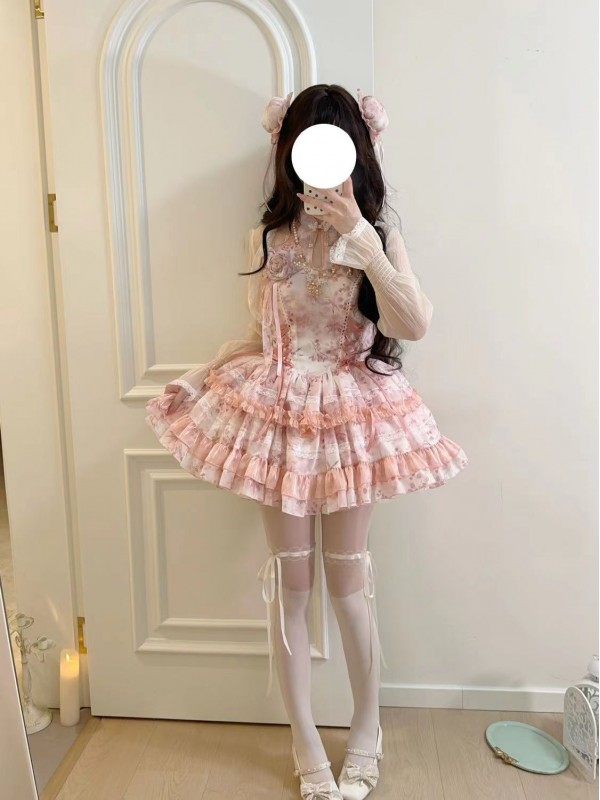 Lolita Chinese style hanging neck dress pink Lolita Chinese style hanging neck dress pink