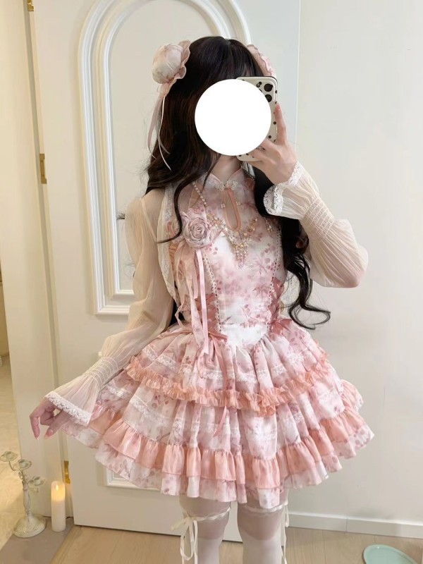 Lolita Chinese style hanging neck dress pink Lolita Chinese style hanging neck dress pink