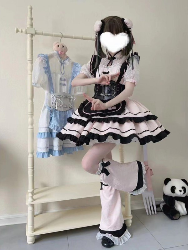 Lolita cute Chinese style short sleeved op dress Black and pink Lolita cute Chinese style short sleeved op dress Black and pink