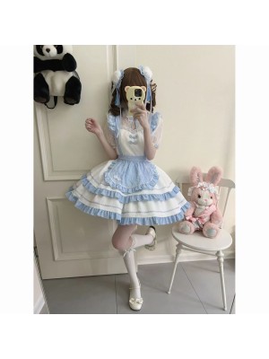 Lolita cute Chinese style short sleeved op dress blue（girdl）