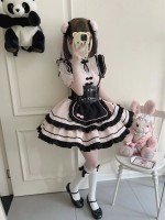Lolita cute Chinese style short sleeved op dress Black and pink Lolita cute Chinese style short sleeved op dress Black and pink