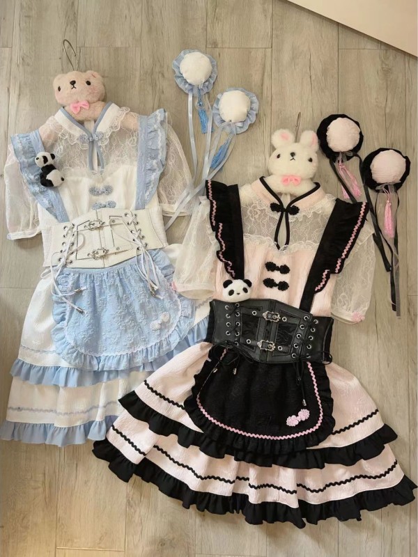Lolita cute Chinese style short sleeved op dress Black and pink Lolita cute Chinese style short sleeved op dress Black and pink