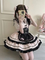 Lolita cute Chinese style short sleeved op dress Black and pink Lolita cute Chinese style short sleeved op dress Black and pink