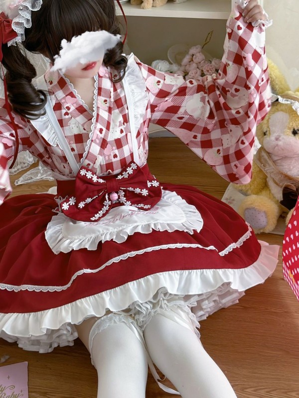 Sweet Red Lolita Dress Japanese Maid Improved Dress Sweet Red Lolita Dress Japanese Maid Improved Dress