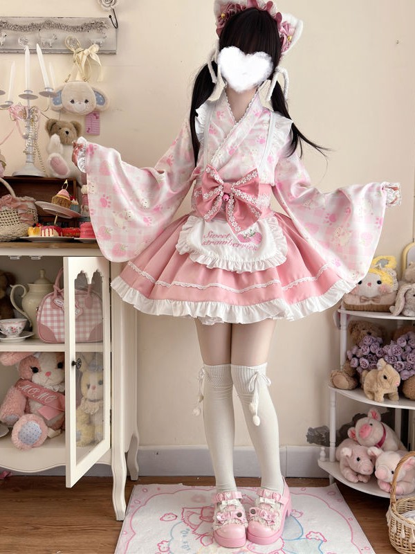 Sweet Pink Lolita Dress Japanese Maid Improved Dress Sweet Pink Lolita Dress Japanese Maid Improved Dress