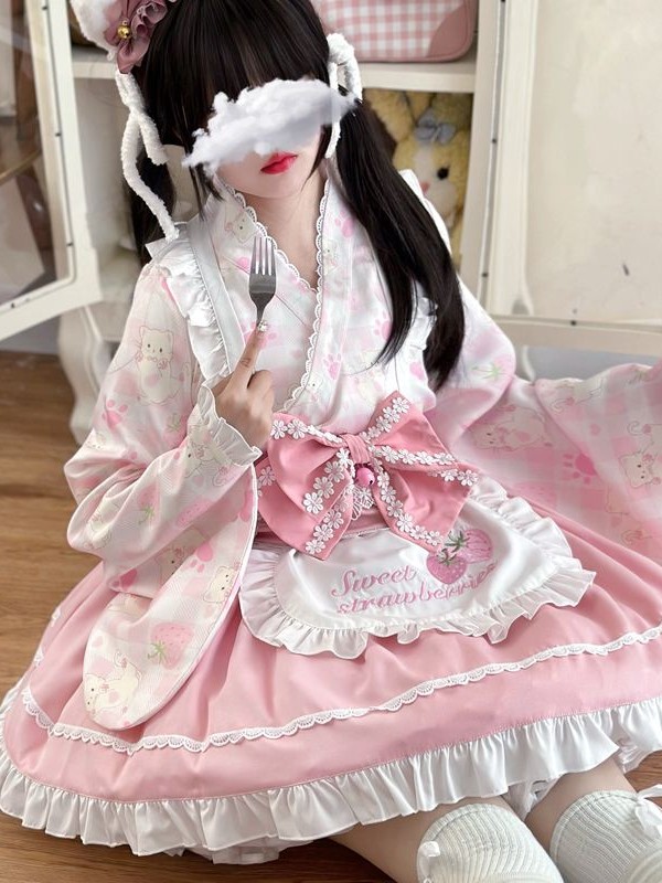Sweet Pink Lolita Dress Japanese Maid Improved Dress Sweet Pink Lolita Dress Japanese Maid Improved Dress