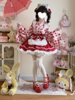 Sweet Red Lolita Dress Japanese Maid Improved Dress Sweet Red Lolita Dress Japanese Maid Improved Dress