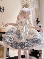 White Gothic Lolita Castle Feast Dark Halloween JSK Suspender Dress White Gothic Lolita Castle Feast Dark Halloween JSK Suspender Dress