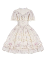 Sweet Edwardian Neckline Bluebell Print OP Lolita Short Dress Sweet Edwardian Neckline Bluebell Print OP Lolita Short Dress