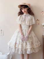 Sweet Edwardian Neckline Bluebell Print OP Lolita Short Dress Sweet Edwardian Neckline Bluebell Print OP Lolita Short Dress