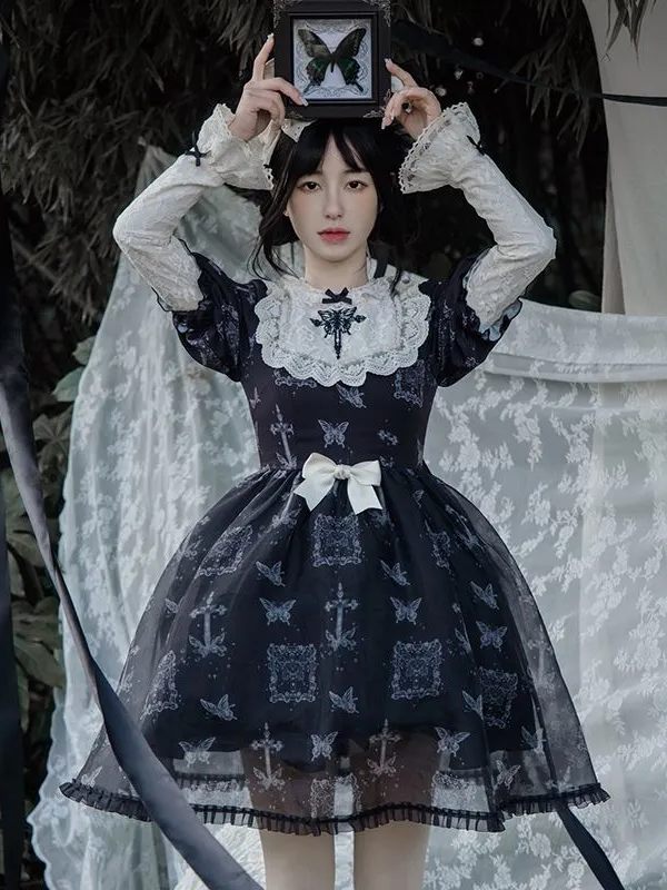 Sweet Gothic Embroidery Print Wearable Long Sleeve OP Dress Sweet Gothic Embroidery Print Wearable Long Sleeve OP Dress