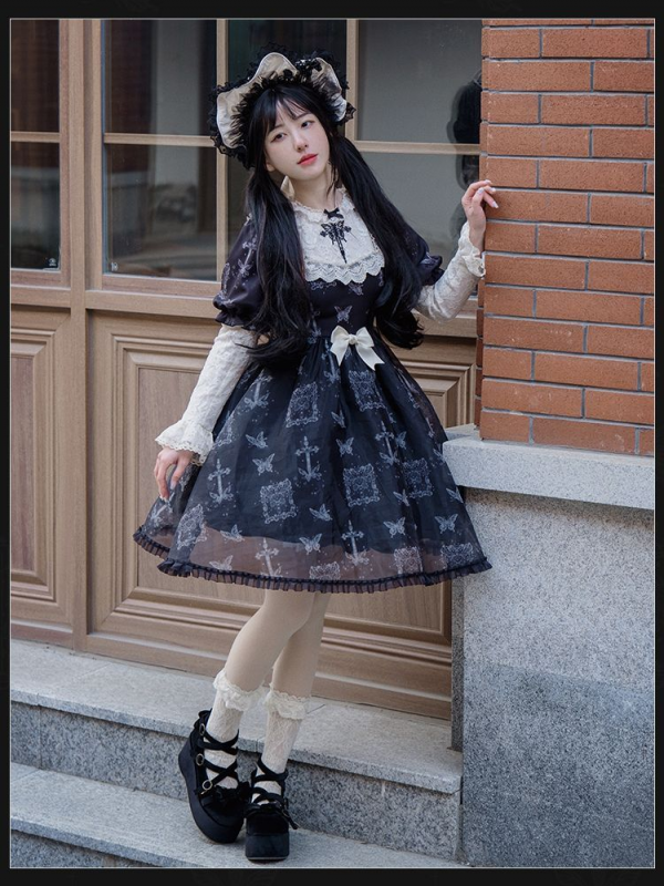 Sweet Gothic Embroidery Print Wearable Long Sleeve OP Dress Sweet Gothic Embroidery Print Wearable Long Sleeve OP Dress