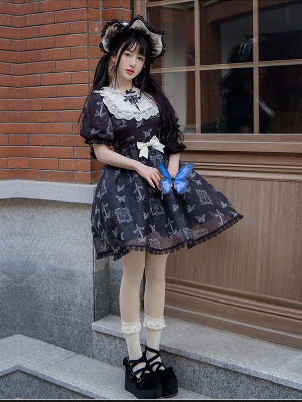 Sweet Gothic Embroidery Print Wearable Long Sleeve OP Dress Sweet Gothic Embroidery Print Wearable Long Sleeve OP Dress