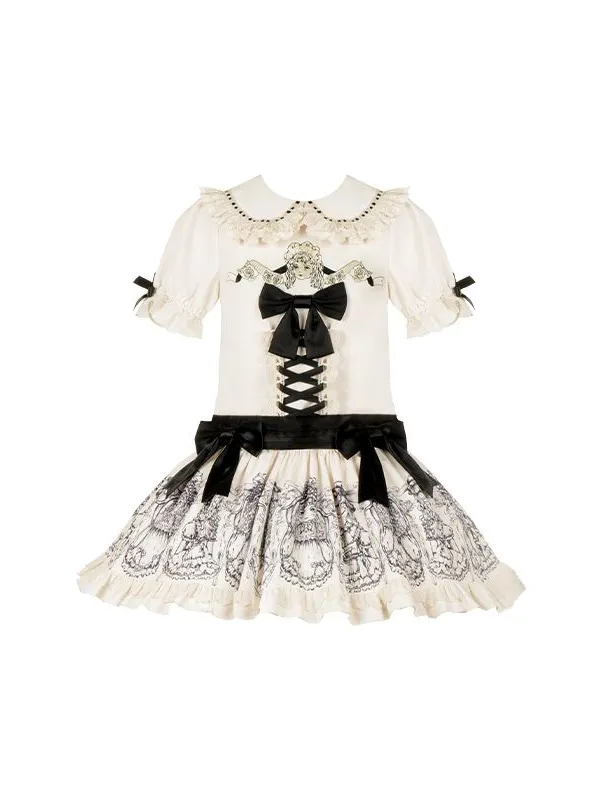 Sweet Gothic OP Print Doll Feeling Lolita Short Dress Sweet Gothic OP Print Doll Feeling Lolita Short Dress