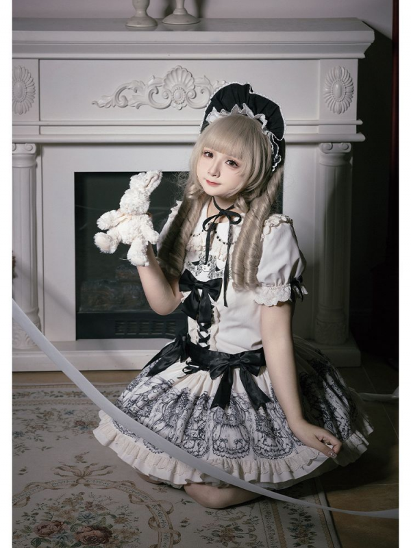 Sweet Gothic OP Print Doll Feeling Lolita Short Dress Sweet Gothic OP Print Doll Feeling Lolita Short Dress