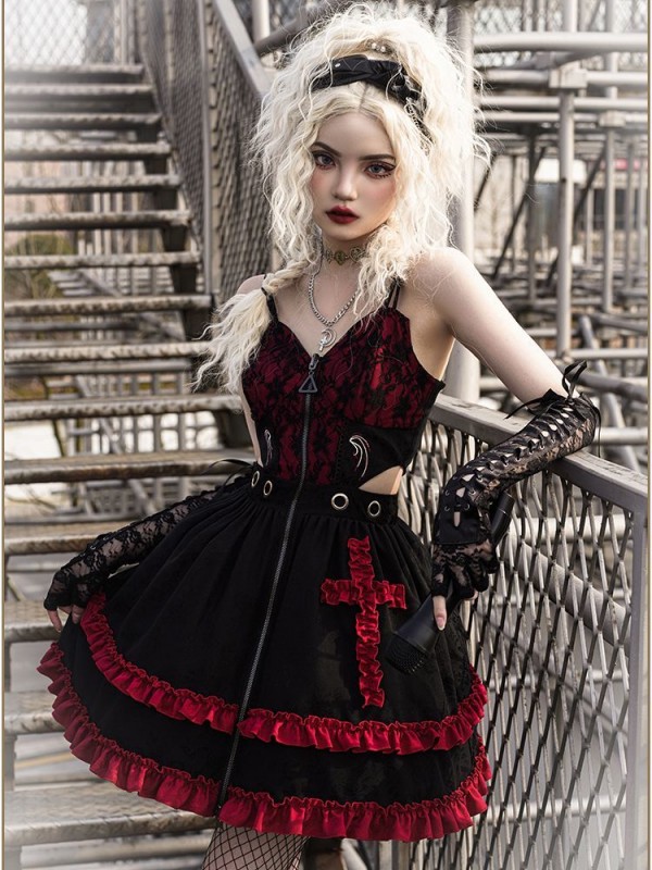 Dark Gothic Lolita JSK Lace Suspender Skirt Dark Gothic Lolita JSK Lace Suspender Skirt