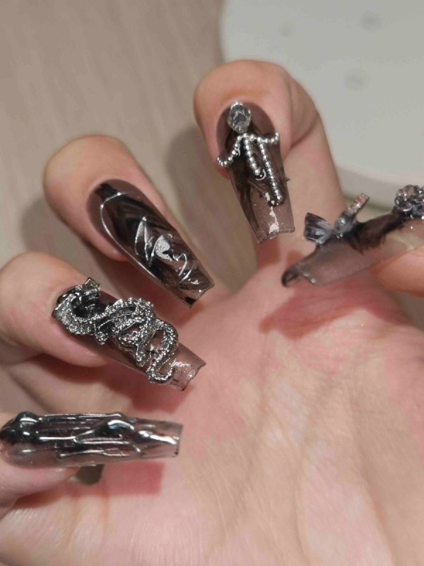 Dark Style Ink-splashed Wearable Nail Art Dark Style Ink-splashed Wearable Nail Art
