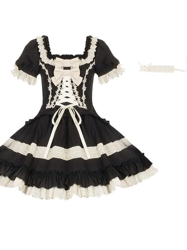 Sweet Gothic Black Square Neck Babydoll Short Lolita Dress Sweet Gothic Black Square Neck Babydoll Short Lolita Dress