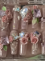 Pink Sweet Rose Carved Wearable Nail Art Pink Sweet Rose Carved Wearable Nail Art