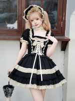 Sweet Gothic Black Square Neck Babydoll Short Lolita Dress Sweet Gothic Black Square Neck Babydoll Short Lolita Dress
