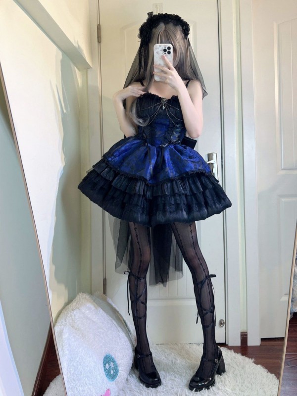 Blue Lolita Dress Dark JSK Suspenders Blue Lolita Dress Dark JSK Suspenders