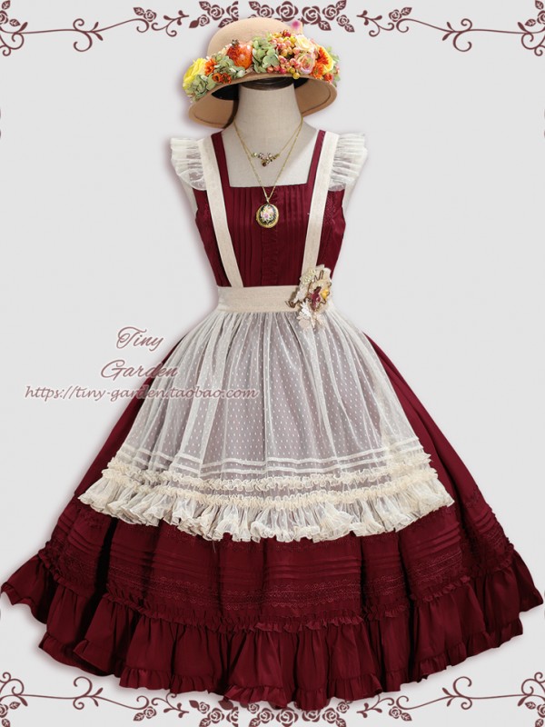 Wine Red Retro Elegant French Girl JSK Suspender Dress Wine Red Retro Elegant French Girl JSK Suspender Dress