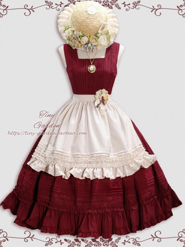 Wine Red Retro Elegant French Girl JSK Suspender Dress Wine Red Retro Elegant French Girl JSK Suspender Dress