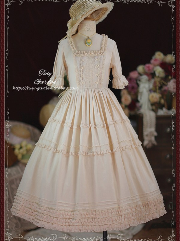 Sweet Elegant Bow French Girl Lolita Square Collar OP Sweet Elegant Bow French Girl Lolita Square Collar OP