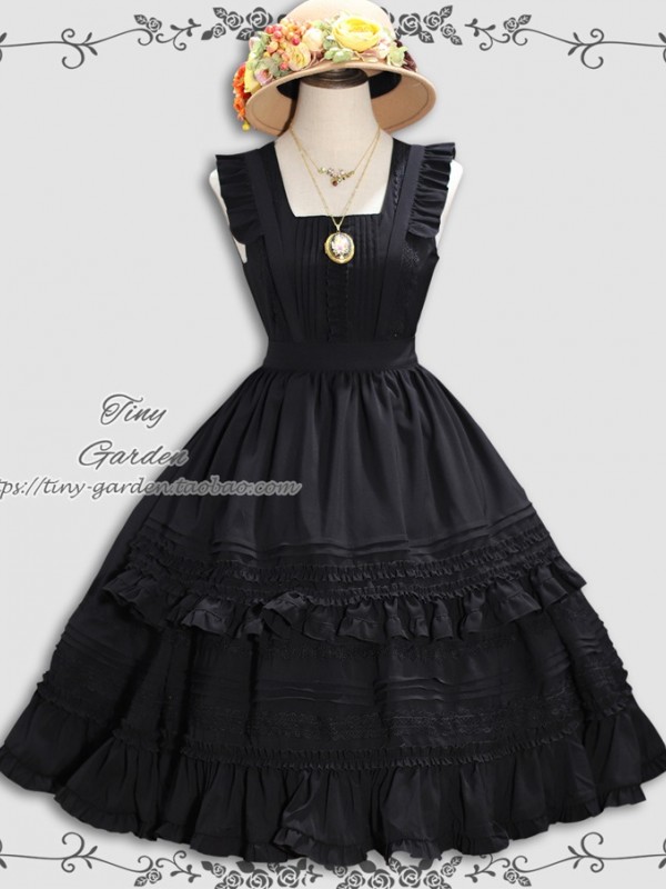 Black Retro Elegant French Girl JSK Suspender Dress Black Retro Elegant French Girl JSK Suspender Dress