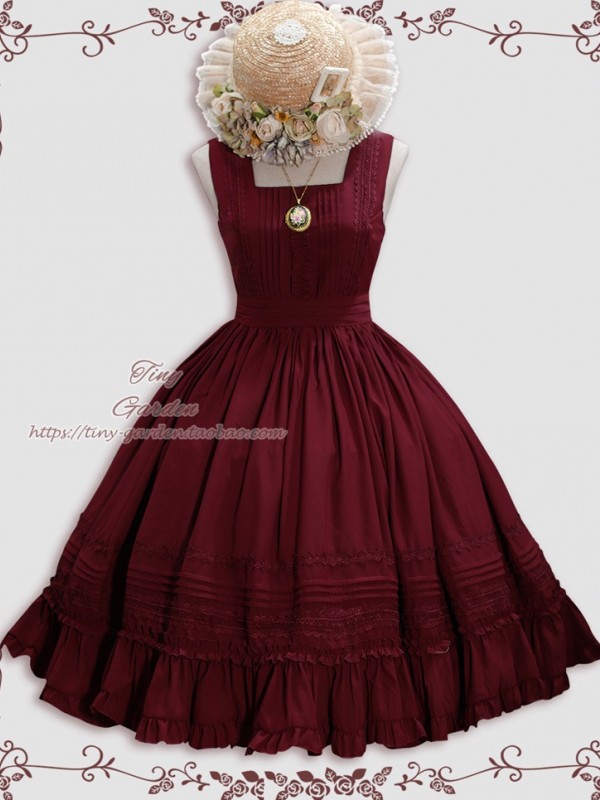 Wine Red Retro Elegant French Girl JSK Suspender Dress Wine Red Retro Elegant French Girl JSK Suspender Dress