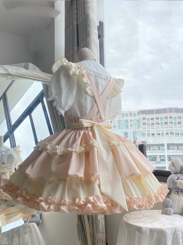 Sweet Contrast Color Lolita Suspender Skirt SK Skirt Sweet Contrast Color Lolita Suspender Skirt SK Skirt