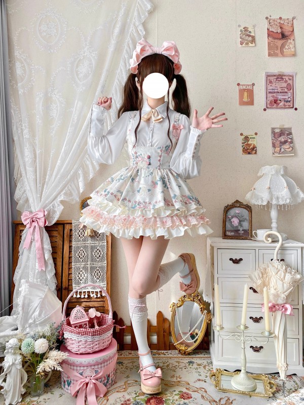 Printed Cake Skirt Lace Waist Tutu Skirt Lolita Suspender Skirt Printed Cake Skirt Lace Waist Tutu Skirt Lolita Suspender Skirt