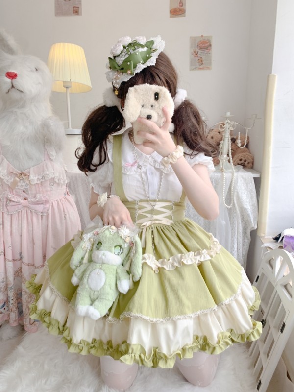 Sweet Contrast Color Lolita Suspender Skirt SK Skirt Sweet Contrast Color Lolita Suspender Skirt SK Skirt