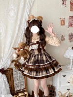 Cute Bow Lolita Dress JSK Plaid Suspender Skirt Cute Bow Lolita Dress JSK Plaid Suspender Skirt