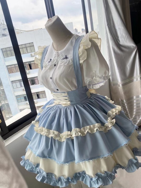 Sweet Contrast Color Lolita Suspender Skirt SK Skirt Sweet Contrast Color Lolita Suspender Skirt SK Skirt