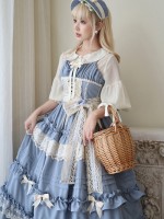 Blue Long Lolita Skirt Sweet And Elegant JSK Suspender Dress Blue Long Lolita Skirt Sweet And Elegant JSK Suspender Dress