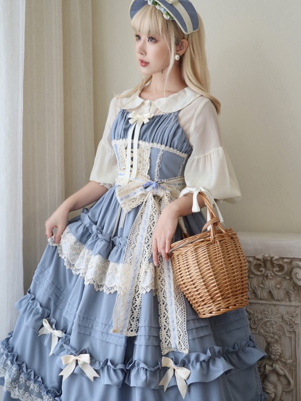 Blue Long Lolita Skirt Sweet And Elegant JSK Suspender Dress Blue Long Lolita Skirt Sweet And Elegant JSK Suspender Dress