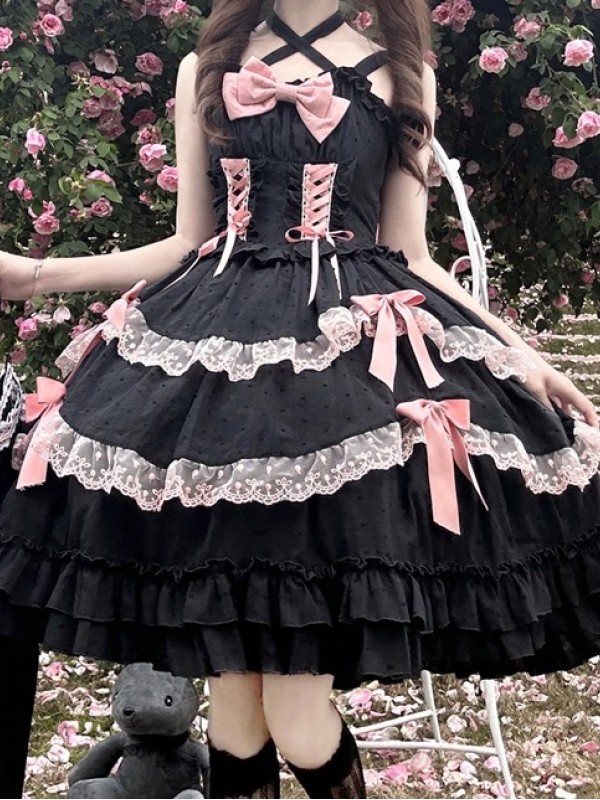 Black Sweet Lolita Princess Dress JSK Suspender Dress Black Sweet Lolita Princess Dress JSK Suspender Dress